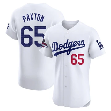 Men's Los Angeles Dodgers James Paxton ＃65 White Elite Home World Series Champions Jersey