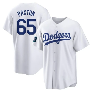 Men's Los Angeles Dodgers James Paxton ＃65 White Replica 2024 World Tour Seoul Series Home Jersey