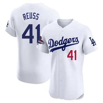 Men's Los Angeles Dodgers Jerry Reuss ＃41 White Elite Home World Series Champions Jersey
