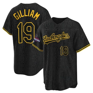 Men's Los Angeles Dodgers Jim Gilliam ＃19 Black Replica Snake Skin City 2024 World Series Champions Jersey