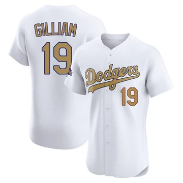 Men's Los Angeles Dodgers Jim Gilliam ＃19 Gold Elite White 2025 Collection Jersey