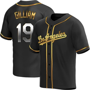 Men's Los Angeles Dodgers Jim Gilliam ＃19 Gold Replica Black en Alternate Jersey