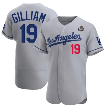 Men's Los Angeles Dodgers Jim Gilliam ＃19 Gray Authentic Away Official 2024 World Series Jersey