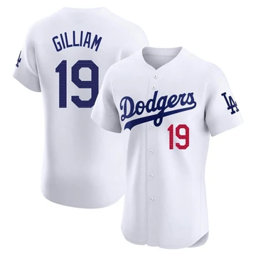 Men's Los Angeles Dodgers Jim Gilliam ＃19 White Elite Home Jersey