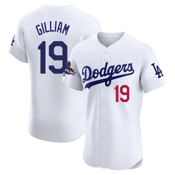 Men's Los Angeles Dodgers Jim Gilliam ＃19 White Elite Home World Series Champions Jersey