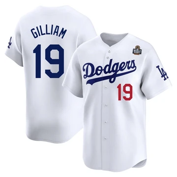 Men's Los Angeles Dodgers Jim Gilliam ＃19 White Limited Home 2024 World Series Jersey