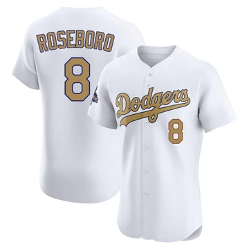 Men's Los Angeles Dodgers John Roseboro ＃8 Gold Elite White 2025 Collection Jersey