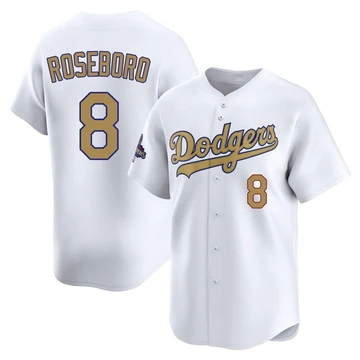 Men's Los Angeles Dodgers John Roseboro ＃8 Gold Limited White 2025 Collection Jersey