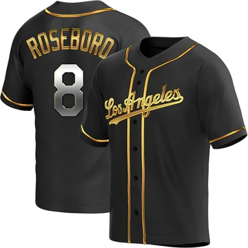Men's Los Angeles Dodgers John Roseboro ＃8 Gold Replica Black en Alternate Jersey