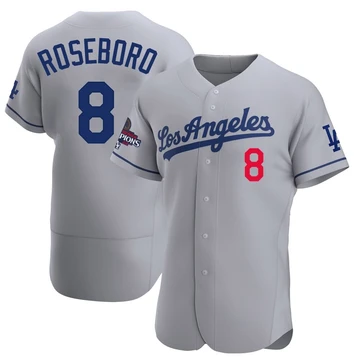 Men's Los Angeles Dodgers John Roseboro ＃8 Gray Authentic Away Official 2024 World Series Champions Jersey