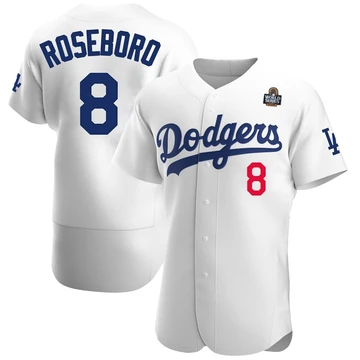 Men's Los Angeles Dodgers John Roseboro ＃8 White Authentic Home Official 2024 World Series Jersey
