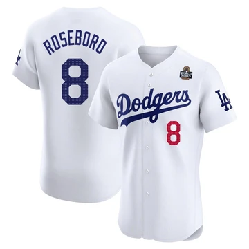 Men's Los Angeles Dodgers John Roseboro ＃8 White Elite Home 2024 World Series Jersey