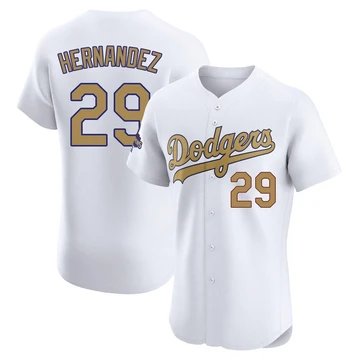 Men's Los Angeles Dodgers Jonathan Hernandez ＃29 Gold Elite White 2025 Collection Jersey