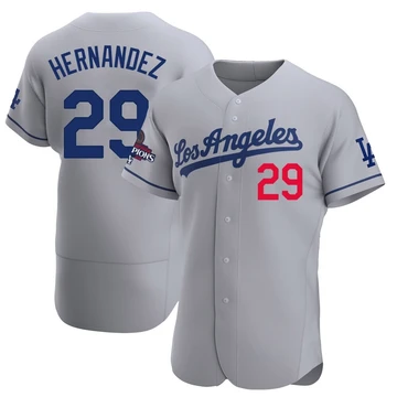 Men's Los Angeles Dodgers Jonathan Hernandez ＃29 Gray Authentic Away Official 2024 World Series Champions Jersey