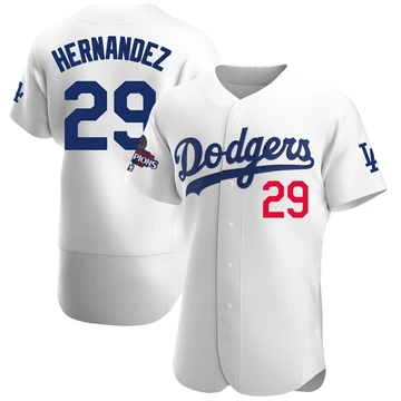 Men's Los Angeles Dodgers Jonathan Hernandez ＃29 White Authentic Home Official 2024 World Series Champions Jersey