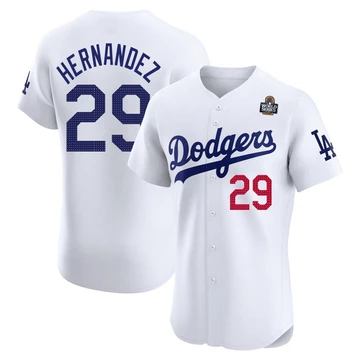 Men's Los Angeles Dodgers Jonathan Hernandez ＃29 White Elite Home 2024 World Series Jersey