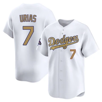 Men's Los Angeles Dodgers Julio Urias ＃7 Gold Limited White 2025 Collection Jersey
