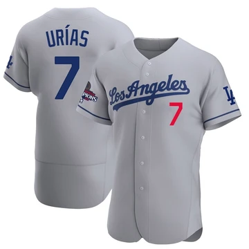 Men's Los Angeles Dodgers Julio Urias ＃7 Gray Authentic Away Official 2024 World Series Champions Jersey