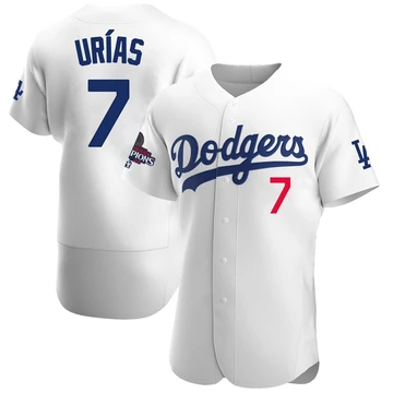 Men's Los Angeles Dodgers Julio Urias ＃7 White Authentic Home Official 2024 World Series Champions Jersey