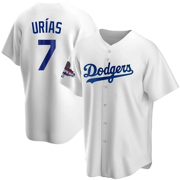 Men's Los Angeles Dodgers Julio Urias ＃7 White Replica Home 2024 World Series Champions Jersey