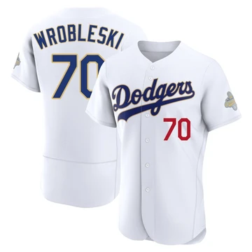 Men's Los Angeles Dodgers Justin Wrobleski ＃70 Gold Authentic White 2026 Collection Jersey