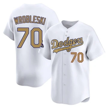 Men's Los Angeles Dodgers Justin Wrobleski ＃70 Gold Limited White 2025 Collection Jersey
