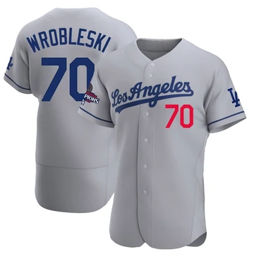 Men's Los Angeles Dodgers Justin Wrobleski ＃70 Gray Authentic Away Official 2024 World Series Champions Jersey