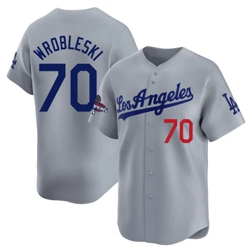 Men's Los Angeles Dodgers Justin Wrobleski ＃70 Gray Limited Away World Series Champions Jersey