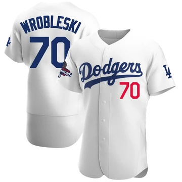 Men's Los Angeles Dodgers Justin Wrobleski ＃70 White Authentic Home Official 2024 World Series Champions Jersey