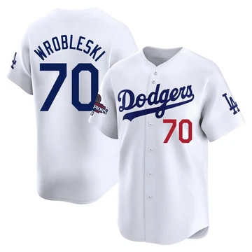 Men's Los Angeles Dodgers Justin Wrobleski ＃70 White Limited Home 2024 World Series Champions Jersey