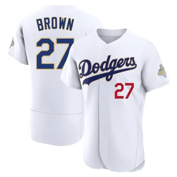 Men's Los Angeles Dodgers Kevin Brown ＃27 Gold Authentic White 2026 Collection Jersey