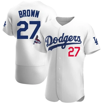 Men's Los Angeles Dodgers Kevin Brown ＃27 White Authentic Home Official 2024 World Series Champions Jersey