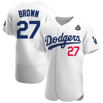 Men's Los Angeles Dodgers Kevin Brown ＃27 White Authentic Home Official 2024 World Series Jersey