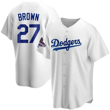 Men's Los Angeles Dodgers Kevin Brown ＃27 White Replica Home 2024 World Series Champions Jersey