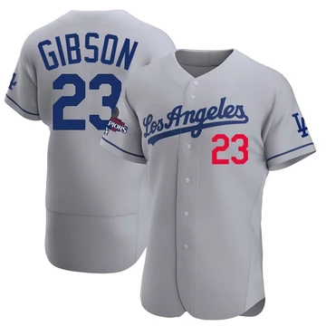 Men's Los Angeles Dodgers Kirk Gibson ＃23 Gray Authentic Away Official 2024 World Series Champions Jersey