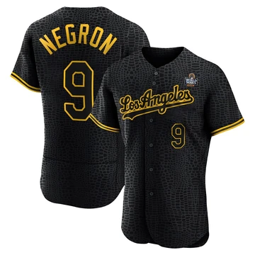Men's Los Angeles Dodgers Kristopher Negron ＃9 Black Authentic Snake Skin City 2024 World Series Jersey