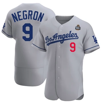 Men's Los Angeles Dodgers Kristopher Negron ＃9 Gray Authentic Away Official 2024 World Series Jersey
