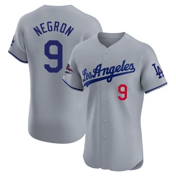 Men's Los Angeles Dodgers Kristopher Negron ＃9 Gray Elite Road World Series Champions Jersey
