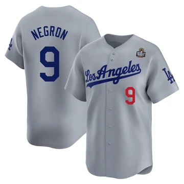 Men's Los Angeles Dodgers Kristopher Negron ＃9 Gray Limited Away 2024 World Series Jersey