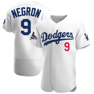 Men's Los Angeles Dodgers Kristopher Negron ＃9 White Authentic Home Official 2024 World Series Champions Jersey