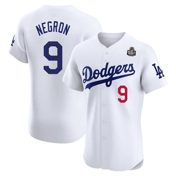 Men's Los Angeles Dodgers Kristopher Negron ＃9 White Elite Home 2024 World Series Jersey