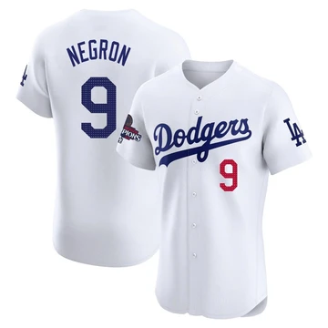 Men's Los Angeles Dodgers Kristopher Negron ＃9 White Elite Home World Series Champions Jersey