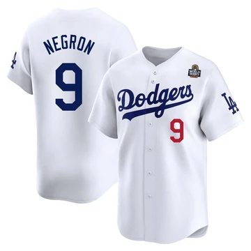 Men's Los Angeles Dodgers Kristopher Negron ＃9 White Limited Home 2024 World Series Jersey