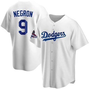 Men's Los Angeles Dodgers Kristopher Negron ＃9 White Replica Home 2024 World Series Champions Jersey