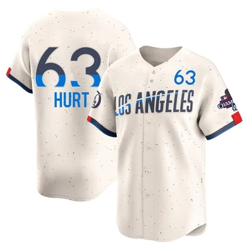 Men's Los Angeles Dodgers Kyle Hurt ＃63 Cream Limited 2024 City Connect World Series Champions Jersey