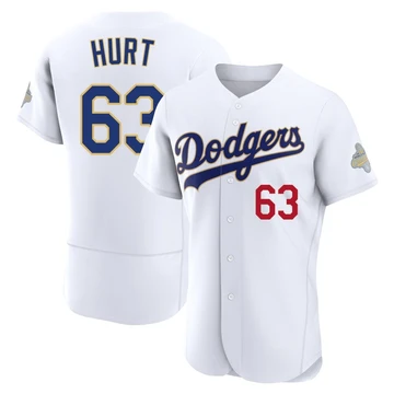 Men's Los Angeles Dodgers Kyle Hurt ＃63 Gold Authentic White 2026 Collection Jersey
