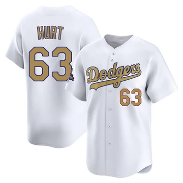 Men's Los Angeles Dodgers Kyle Hurt ＃63 Gold Limited White 2025 Collection Jersey