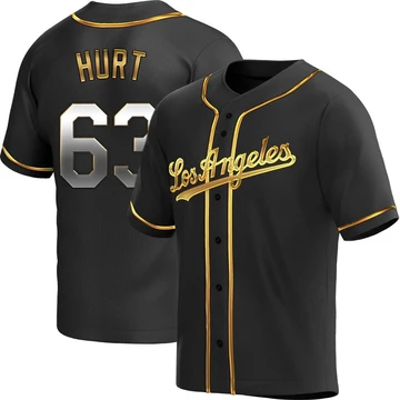 Men's Los Angeles Dodgers Kyle Hurt ＃63 Gold Replica Black en Alternate Jersey