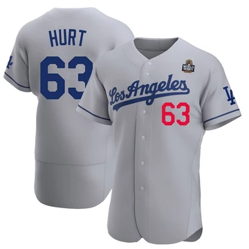 Men's Los Angeles Dodgers Kyle Hurt ＃63 Gray Authentic Away Official 2024 World Series Jersey