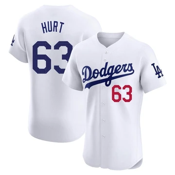 Men's Los Angeles Dodgers Kyle Hurt ＃63 White Elite Home Jersey